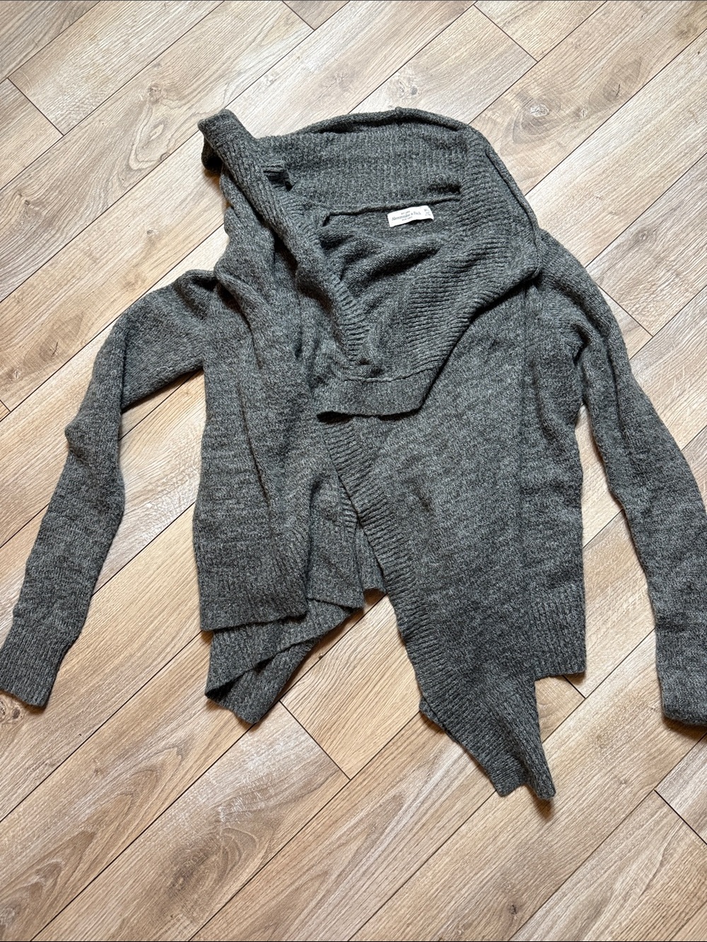 Abercrombie & Fitch Charcoal Gray Draped Open-Front Cardigan